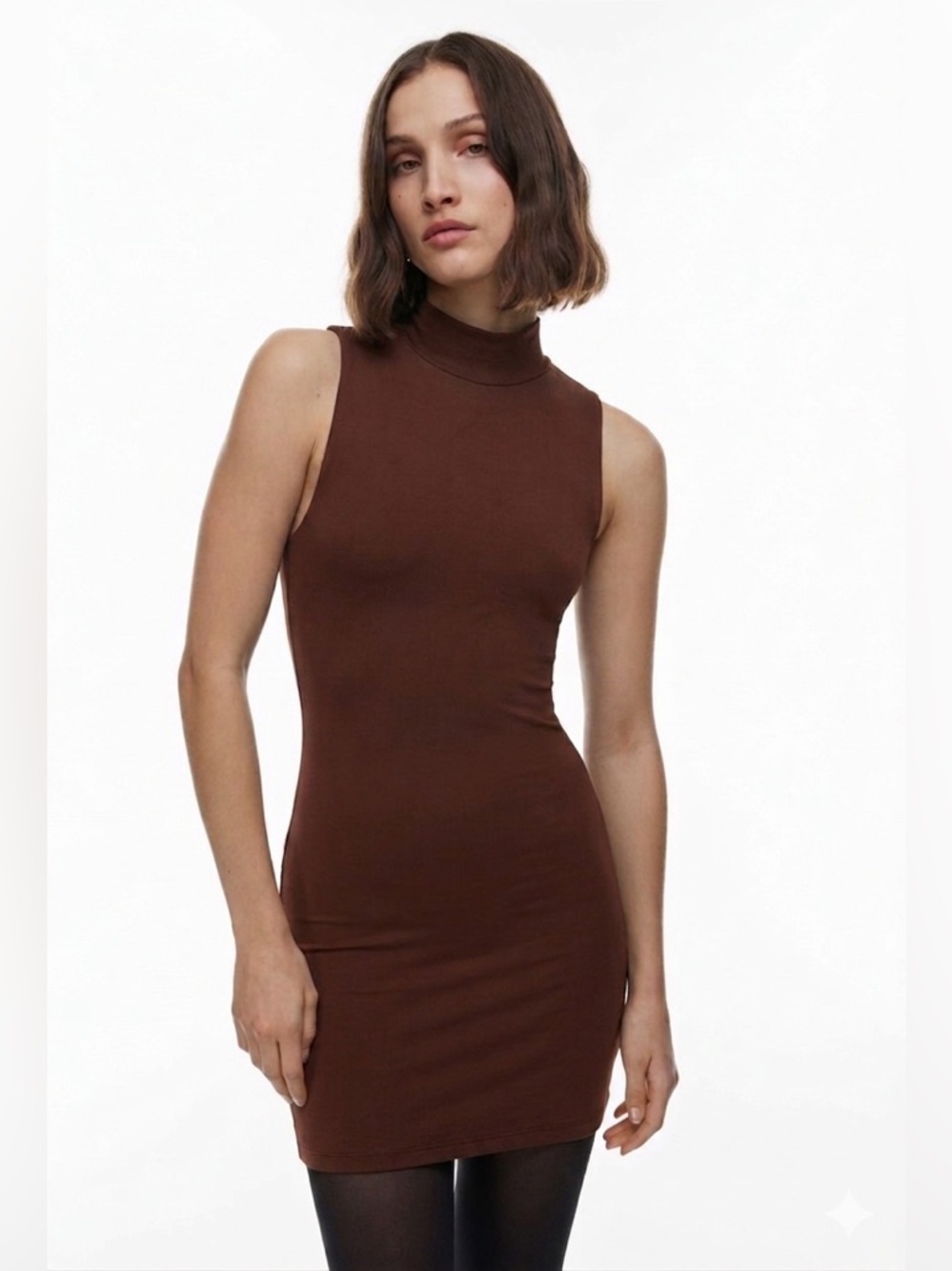Aritzia Babaton Contour Mockneck Mini Dress Brown , Large